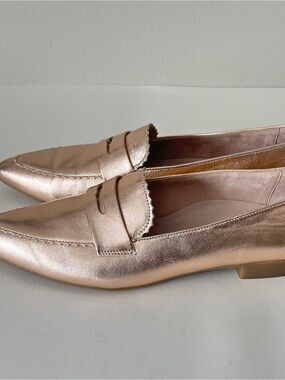 NEW Paul Green Renley Metallic Rose Gold Leather Women's Penny Loafers, Sz 8.5